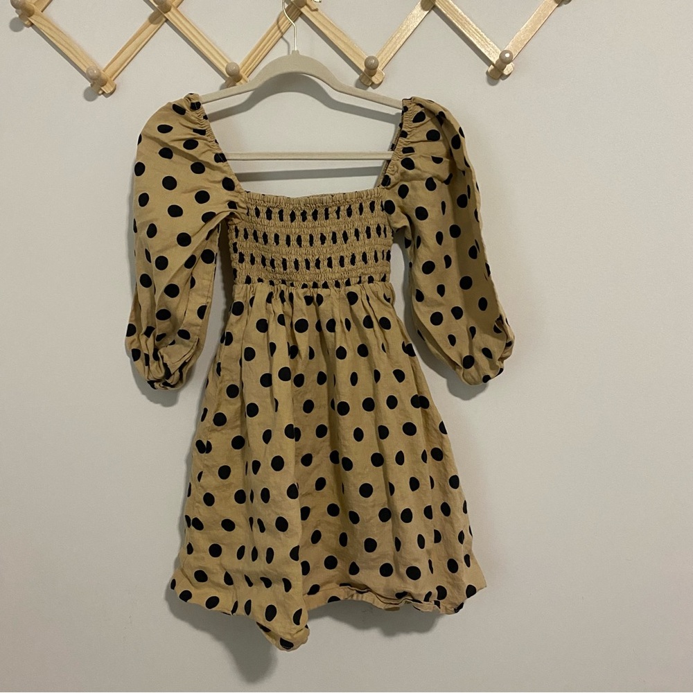 Faithfull the Brand Tan and Black Polka Dot Mini Dress - Picture 3 of 10